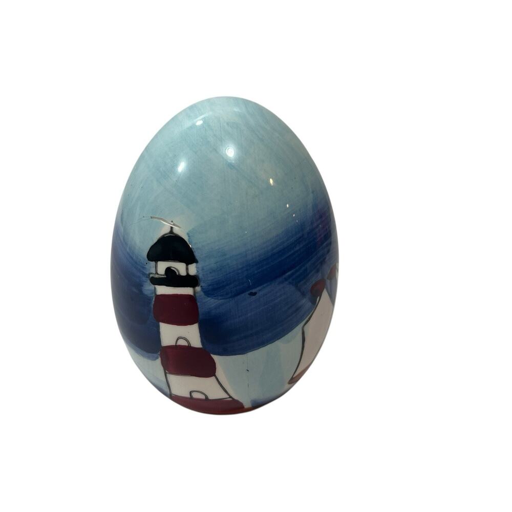Vintage Nautical Lighthouse Hand-painted Ceramic Egg Lighthouse Sailboat